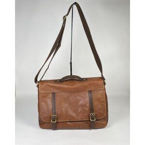 Vintage Fossil Brown Leather Messenger Bag Satchel Adjustable Strap Distressed